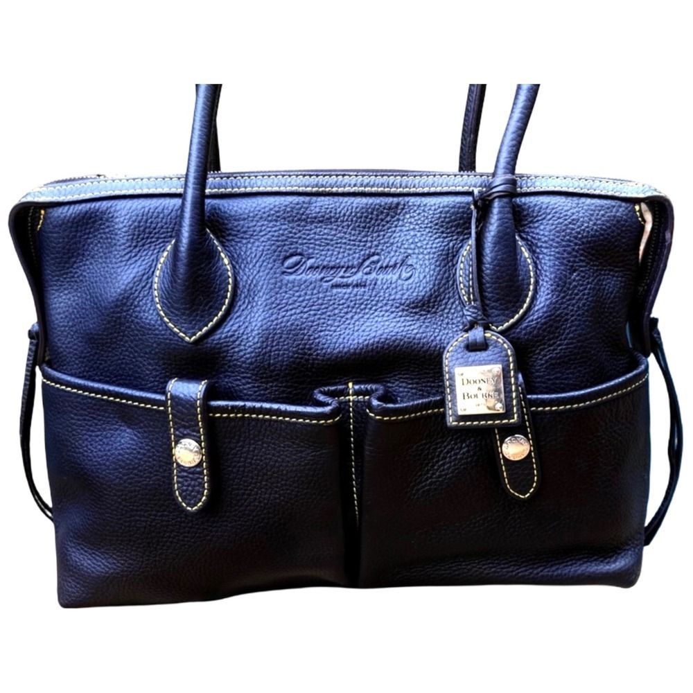 Dooney & Bourke Pebble Grain Leather Pocket Satchel Tote Black Shoulder Bag
